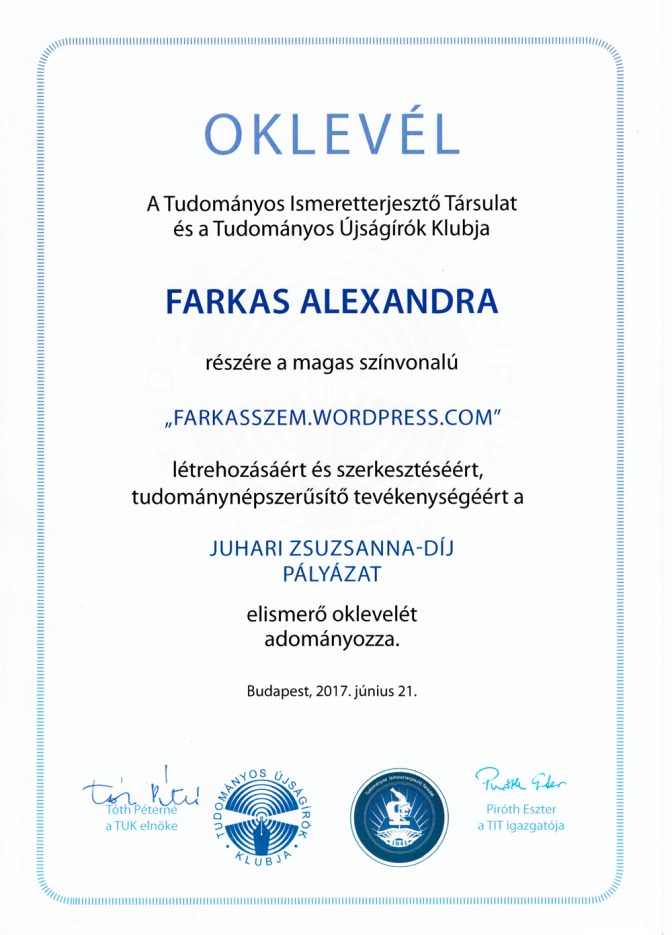 Elismerő oklevél